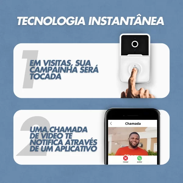Campainha de Vídeo Sem Fio com Visão Noturna e Chamada Remota – Segurança Inteligente para Seu Lar! - Imagem 5