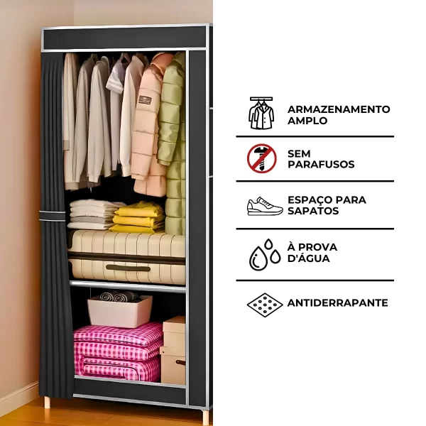Armário de Tecido Dobrável com Cabideiro – Organização Prática, Inteligente e com Estilo! - Imagem 7