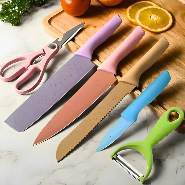 Conjunto de Facas 6 Peças em Aço Inoxidável Colorido – Praticidade, Estilo e Desempenho na Sua Cozinha - Imagem 3