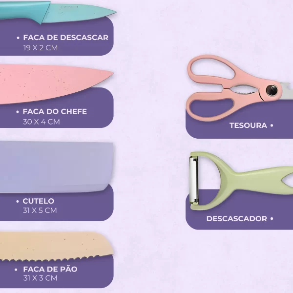 Conjunto de Facas 6 Peças em Aço Inoxidável Colorido – Praticidade, Estilo e Desempenho na Sua Cozinha - Imagem 7