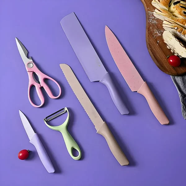 Conjunto de Facas 6 Peças em Aço Inoxidável Colorido – Praticidade, Estilo e Desempenho na Sua Cozinha - Imagem 2