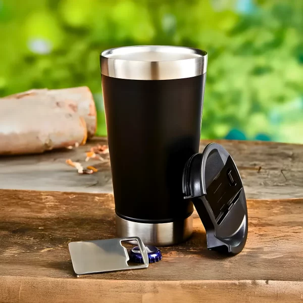 Copo Térmico Inox com Tampa e Abridor – 437ml | Bebida Gelada ou Quente por Mais Tempo! - Imagem 2